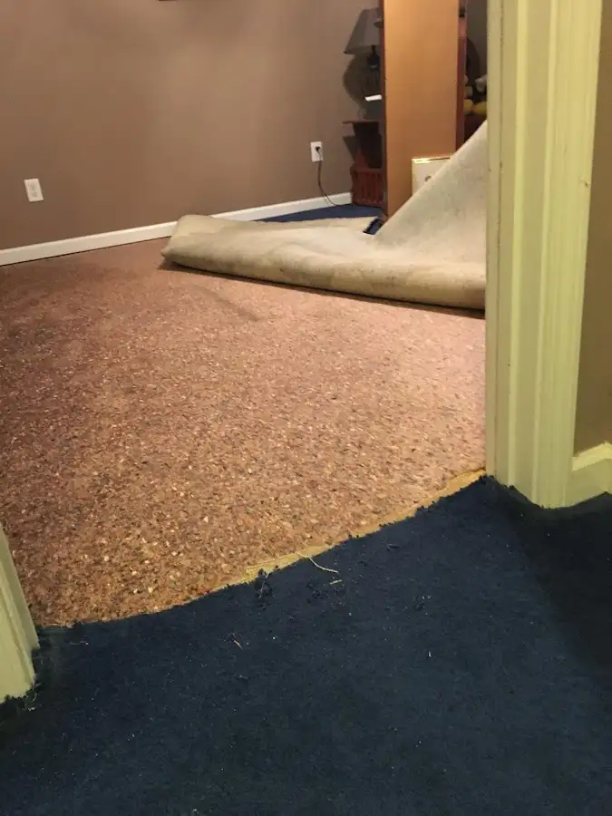Carpet pad removal revealing water damage during Drying & Dehumidification in Tehachapi
