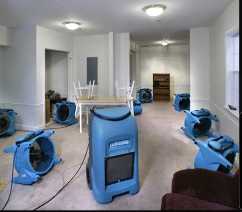 Air movers and dehumidifier setup for Water Damage Restoration in Tehachapi